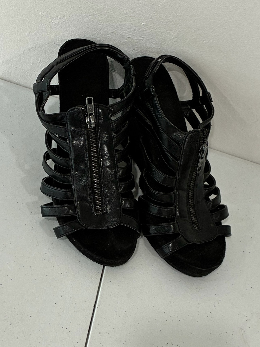 Aerosoles 8.5W Strappy Wedge Booties Side Zip Comfort Shoes 8.5 Wide